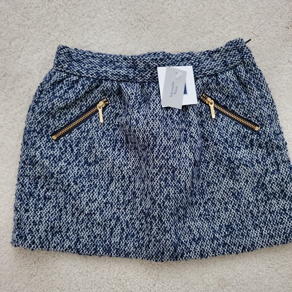 NWT Janie and Jack Girls' Blue Tweed Adjustable Waist Lined Skirt sz4
